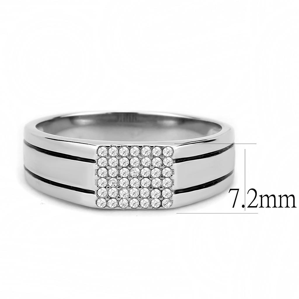 DA253 - High polished (no plating) Stainless Steel Ring with AAA Grade CZ  in Clear Alamode