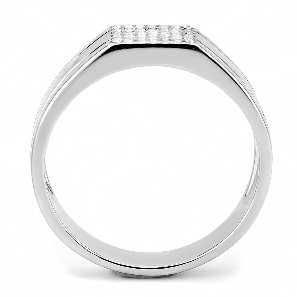 DA253 - High polished (no plating) Stainless Steel Ring with AAA Grade CZ  in Clear Alamode