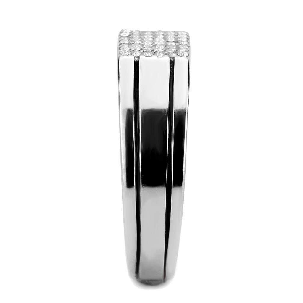 DA253 - High polished (no plating) Stainless Steel Ring with AAA Grade CZ  in Clear Alamode