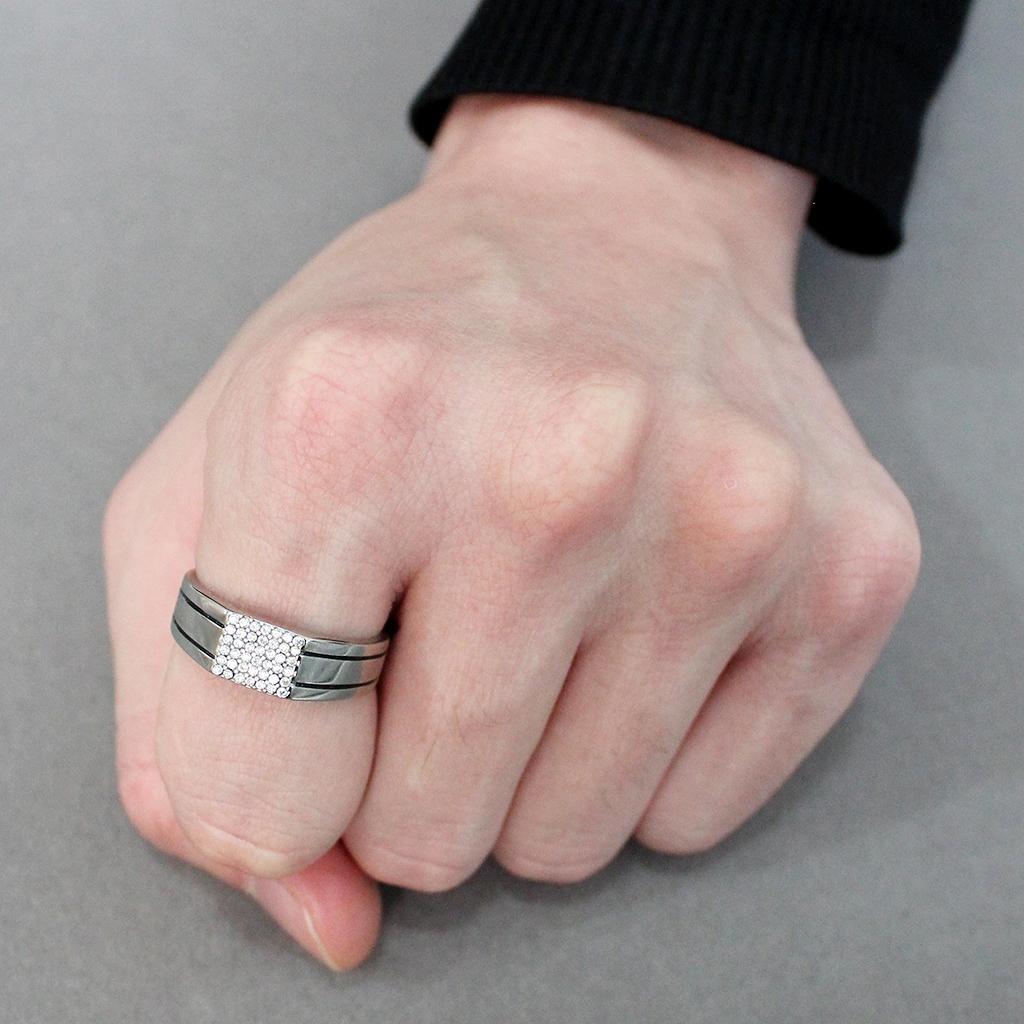 DA253 - High polished (no plating) Stainless Steel Ring with AAA Grade CZ  in Clear Alamode