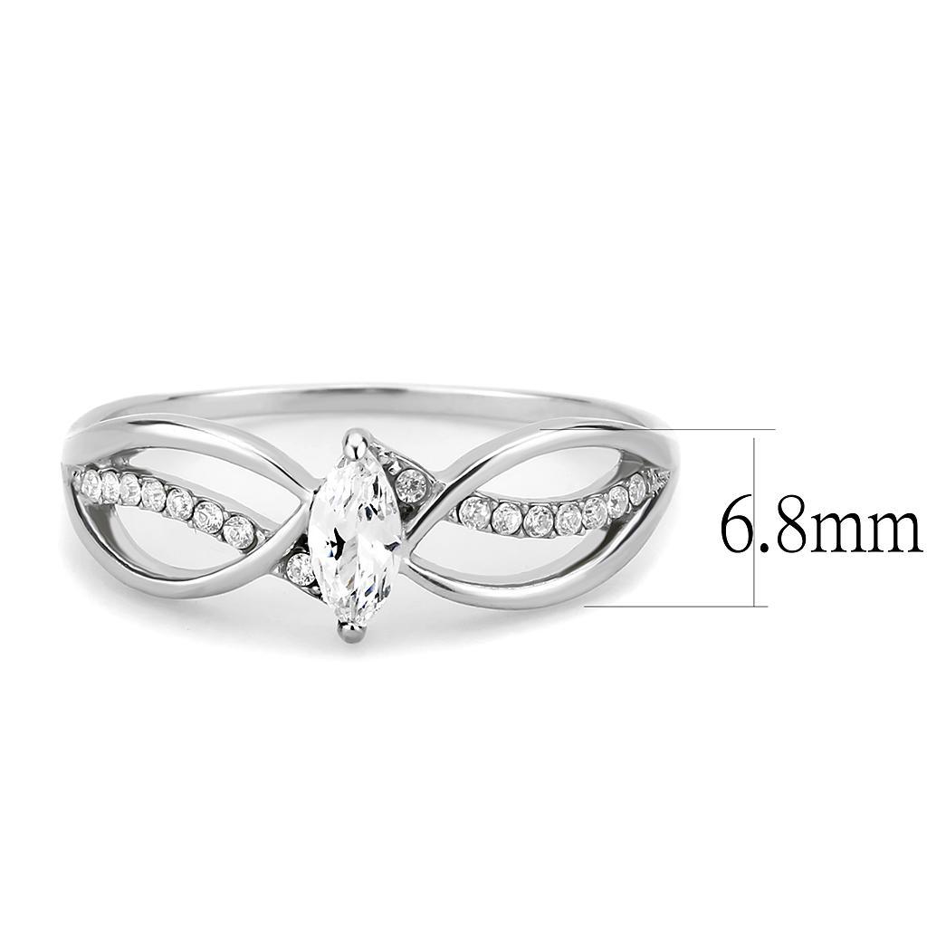 DA262 - High polished (no plating) Stainless Steel Ring with AAA Grade CZ  in Clear Alamode