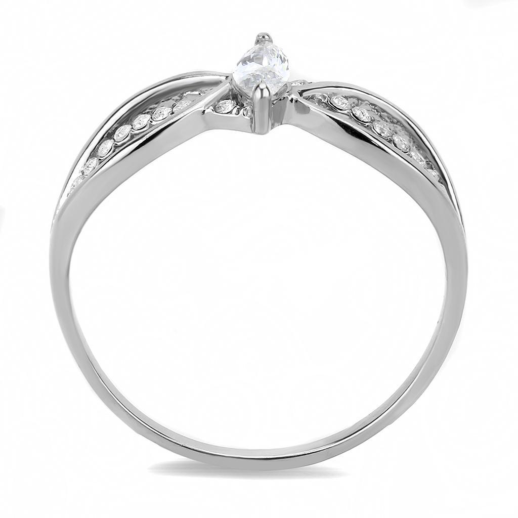 DA262 - High polished (no plating) Stainless Steel Ring with AAA Grade CZ  in Clear Alamode