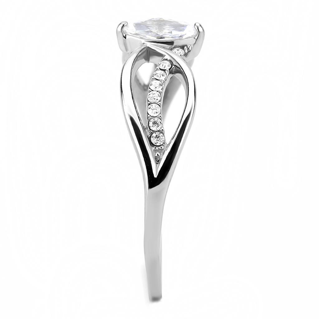 DA262 - High polished (no plating) Stainless Steel Ring with AAA Grade CZ  in Clear Alamode