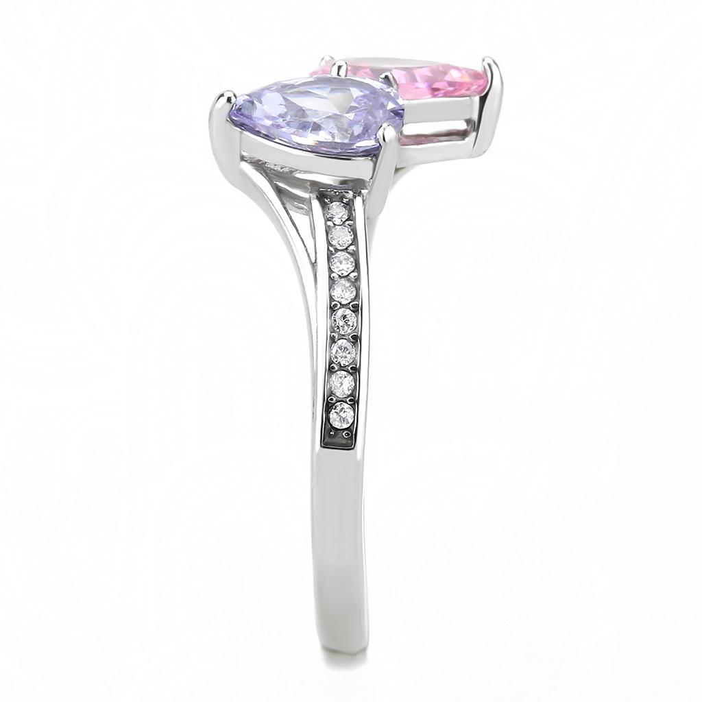 DA270 - High polished (no plating) Stainless Steel Ring with AAA Grade CZ  in Multi Color Alamode