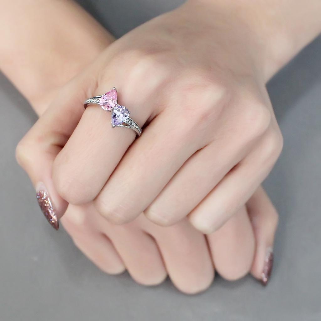DA270 - High polished (no plating) Stainless Steel Ring with AAA Grade CZ  in Multi Color Alamode