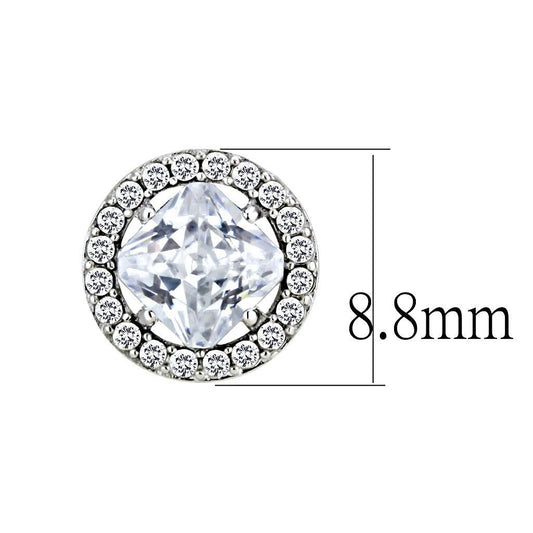 DA295 - High polished (no plating) Stainless Steel Earrings with AAA Grade CZ  in Clear-1