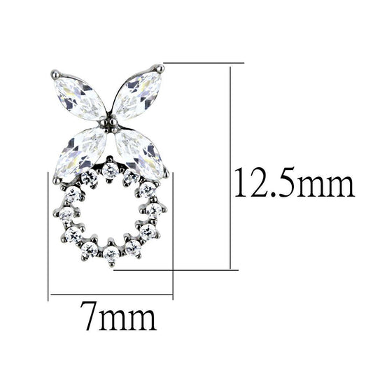 DA296 - High polished (no plating) Stainless Steel Earrings with AAA Grade CZ  in Clear-1