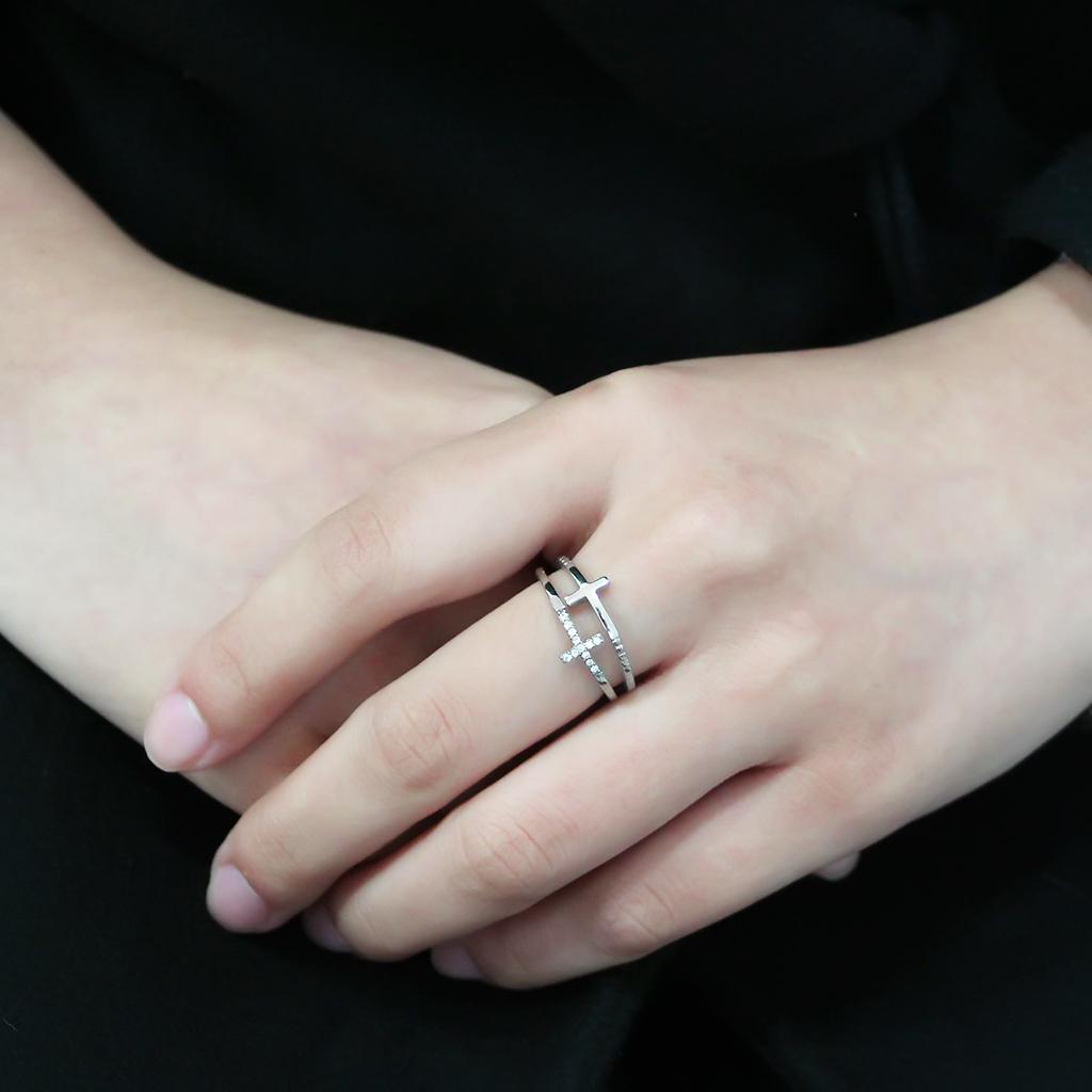 DA319 - No Plating Stainless Steel Ring with AAA Grade CZ  in Clear Alamode