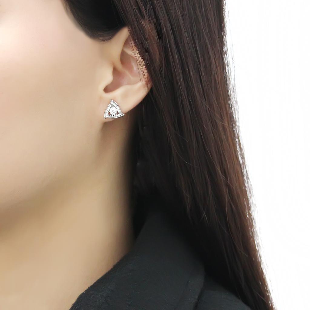 DA328 - No Plating Stainless Steel Earrings with AAA Grade CZ  in Clear-2