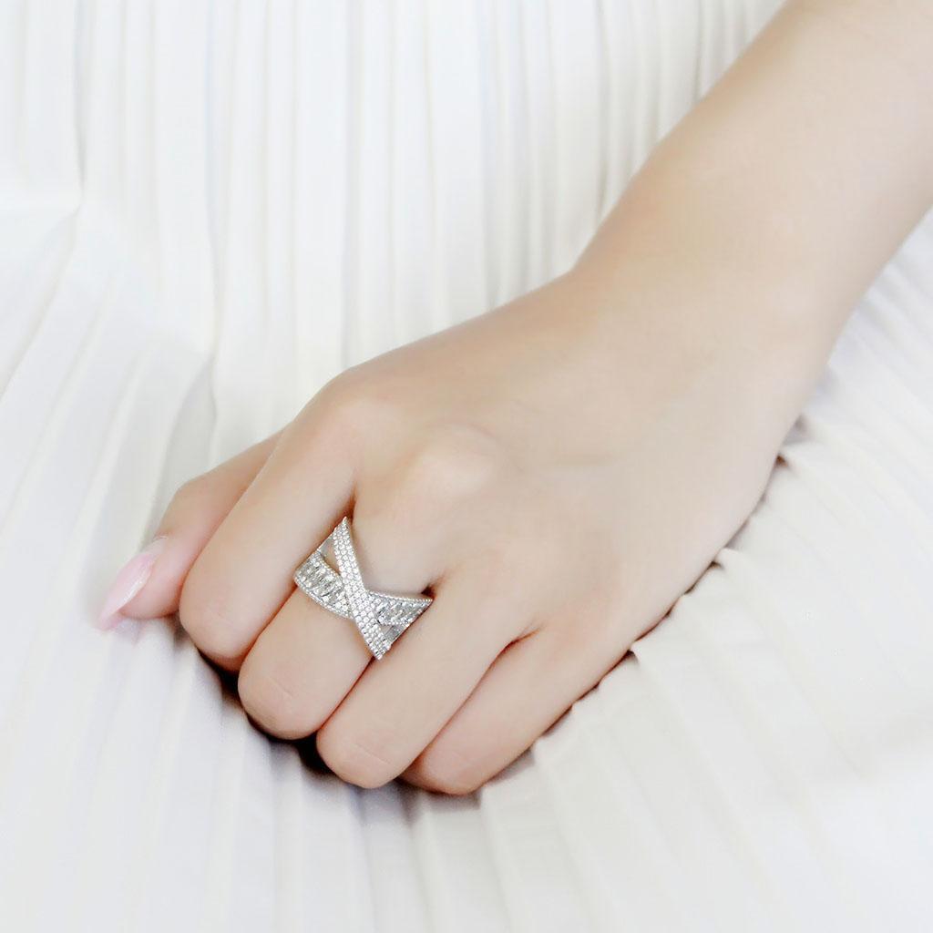 DA361 - High polished (no plating) Stainless Steel Ring with AAA Grade CZ  in Clear-4