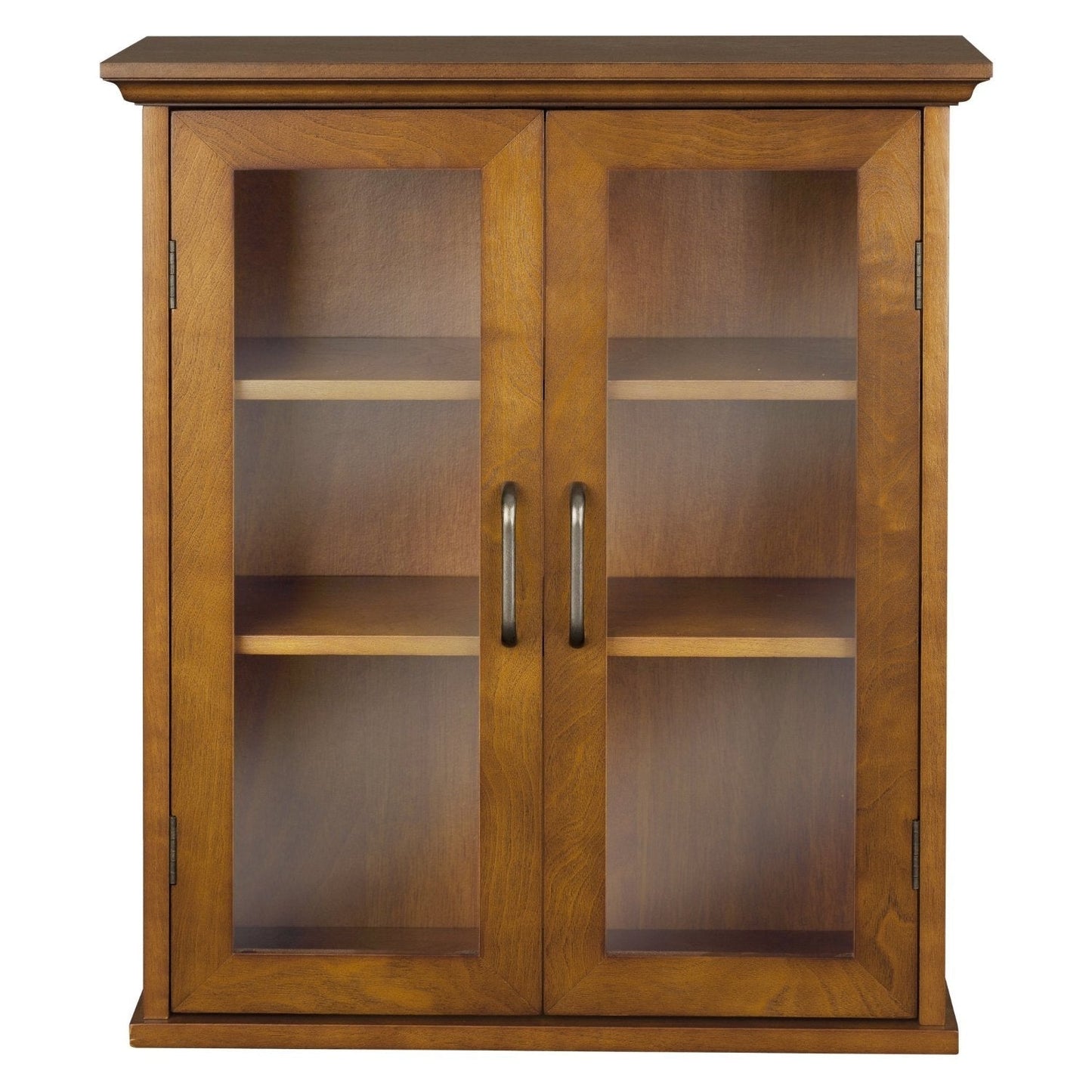 Oak Finish Bathroom Wall Cabinet with Glass  2-Doors & Shelves FastFurnishings