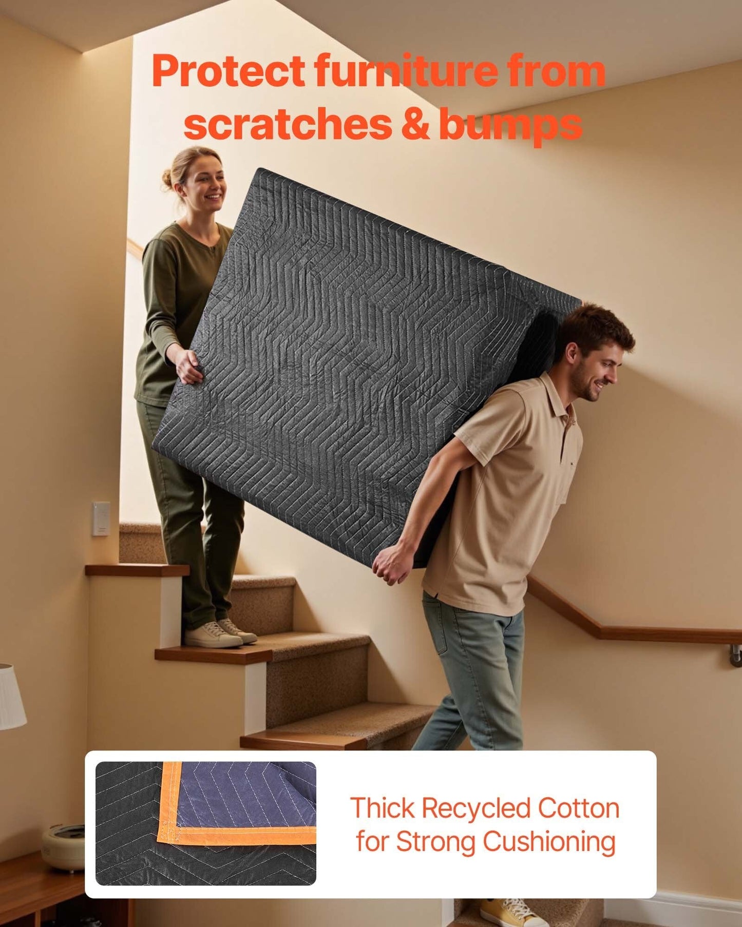 Moving Blankets 6 Pcs, 72 x 40 in (32 lbs/dz) Large Packing Blankets with Cotton Filling, Heavy Duty Nonwoven Fabric Padded Moving Blanket for Shipping, Wrapping, Protecting Furniture W2B