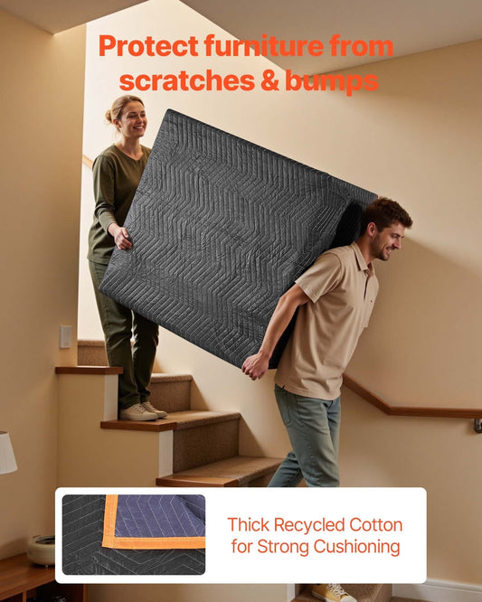 Moving Blankets 6 Pcs, 72 x 40 in (32 lbs/dz) Large Packing Blankets with Cotton Filling, Heavy Duty Nonwoven Fabric Padded Moving Blanket for Shipping, Wrapping, Protecting Furniture W2B