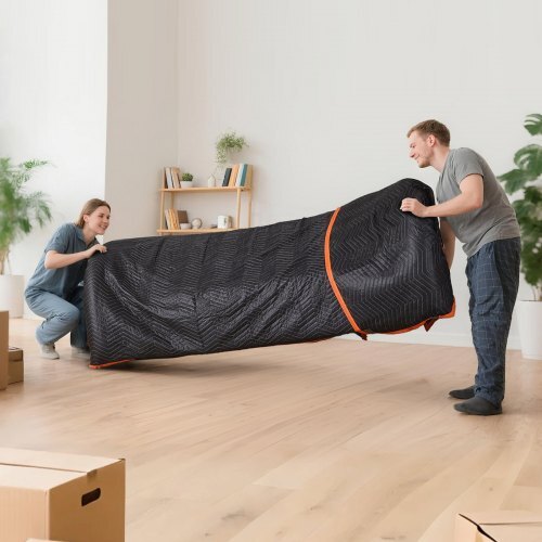 Moving Blankets 6 Pcs, 72 x 40 in (32 lbs/dz) Large Packing Blankets with Cotton Filling, Heavy Duty Nonwoven Fabric Padded Moving Blanket for Shipping, Wrapping, Protecting Furniture W2B