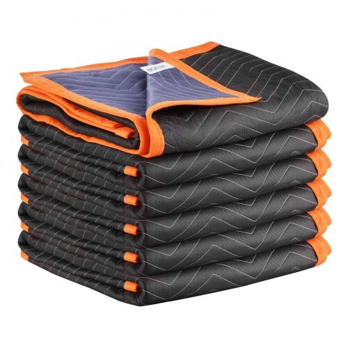 Moving Blankets 6 Pcs, 72 x 40 in (32 lbs/dz) Large Packing Blankets with Cotton Filling, Heavy Duty Nonwoven Fabric Padded Moving Blanket for Shipping, Wrapping, Protecting Furniture W2B