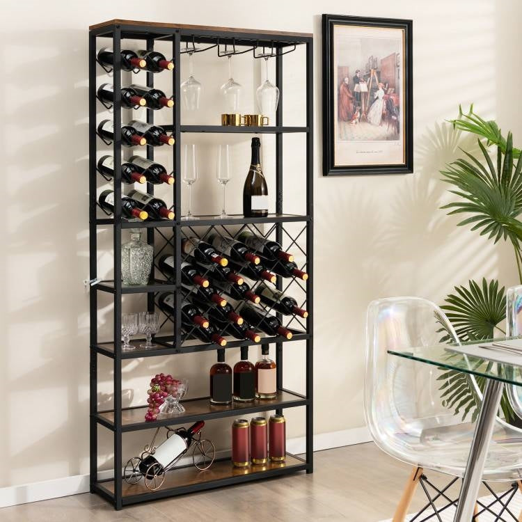 Heavy Duty Industrial Metal Wood 6 Tier Wine Rack Kitchen Storage Shelving Unit FastFurnishings