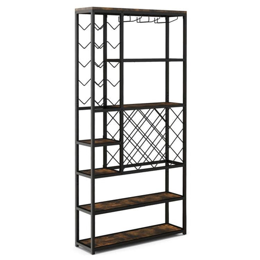 Heavy Duty Industrial Metal Wood 6 Tier Wine Rack Kitchen Storage Shelving Unit FastFurnishings