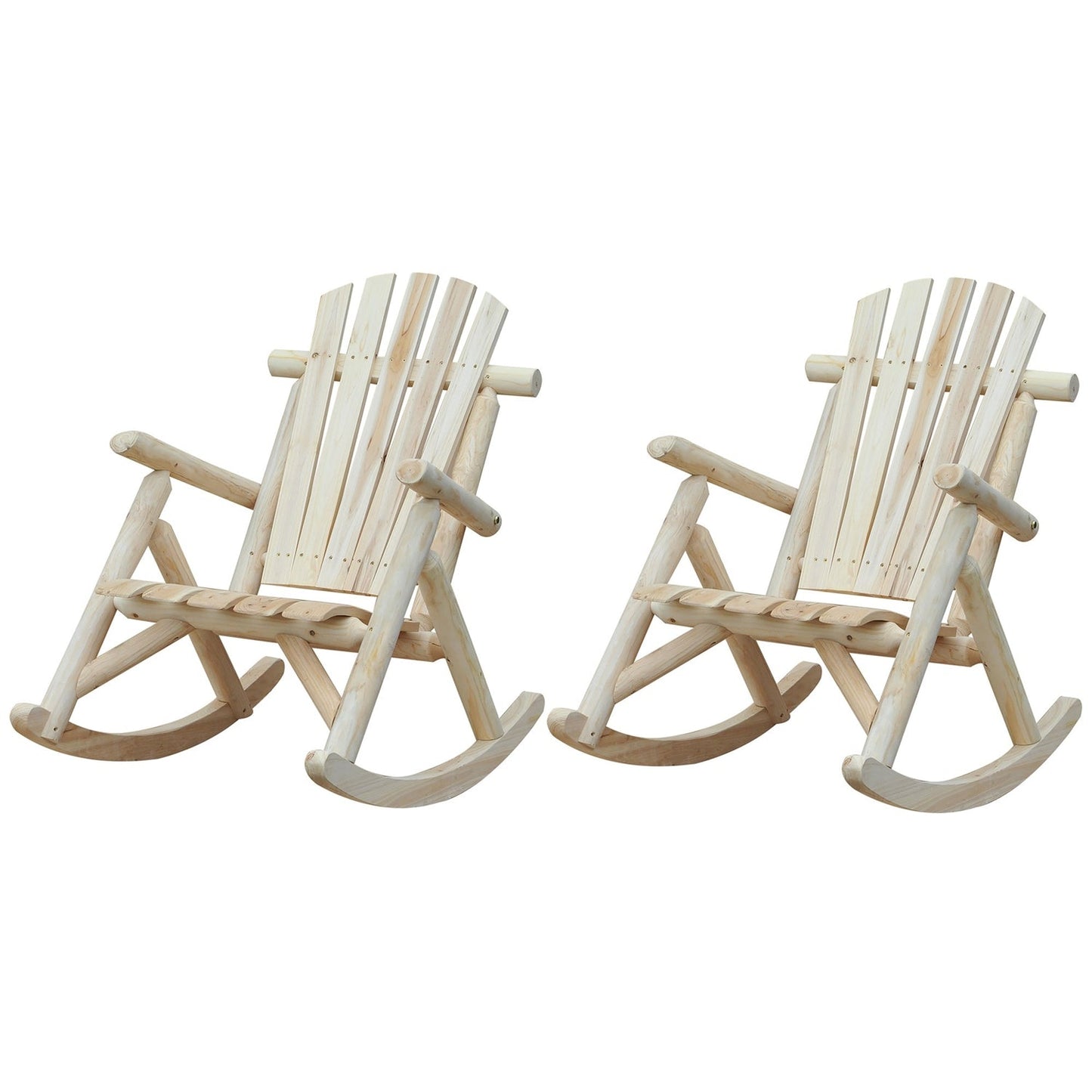 FarmHouse Classical Fir Wood Rocking Adirondack Chair Natural - Set of 2 FastFurnishings