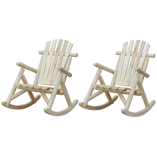 FarmHouse Classical Fir Wood Rocking Adirondack Chair Natural - Set of 2 FastFurnishings
