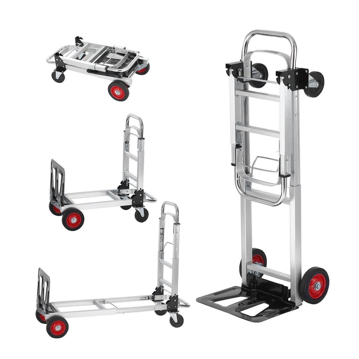 Aluminum Folding Hand Truck, 2 in 1 Design 400 lbs Capacity, Heavy Duty Industrial Collapsible cart, Dolly Cart with Rubber Wheels for Transport and Moving in Warehouse, Supermarket, Garden W2B