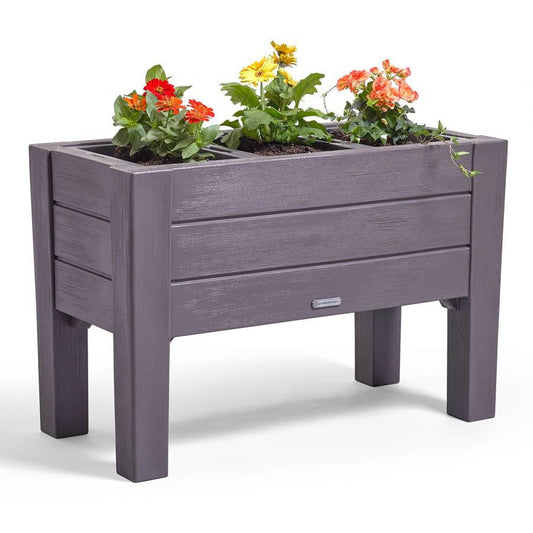Espresso Rectangular Plastic Raised Garden Bed Planter Box with Removeable Trays FastFurnishings