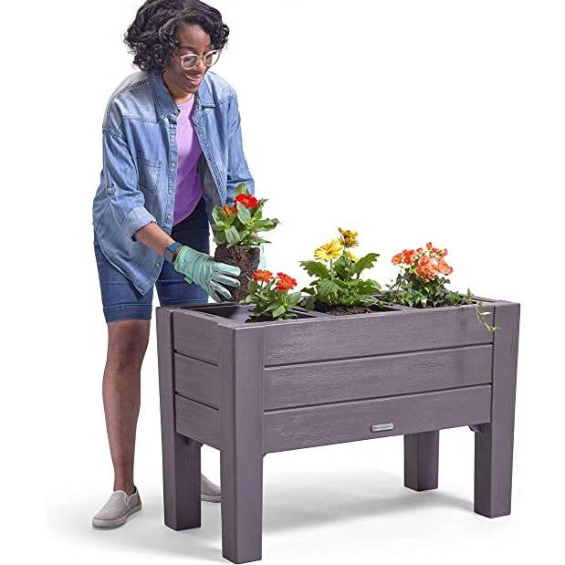 Espresso Rectangular Plastic Raised Garden Bed Planter Box with Removeable Trays FastFurnishings