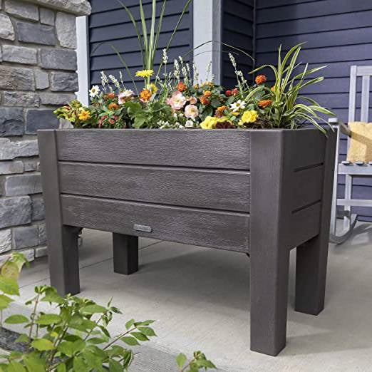 Espresso Rectangular Plastic Raised Garden Bed Planter Box with Removeable Trays FastFurnishings