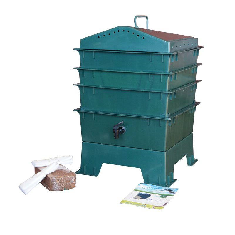 Dark Green Vermicompost 3-Tray Worm Composter with Compost Worm Tea Spigot-0