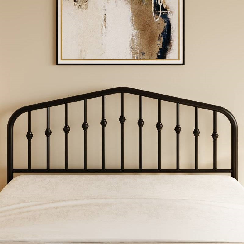 Queen Farmhouse Spindle Black Metal Platform Bed Frame with Headboard Footboard FastFurnishings