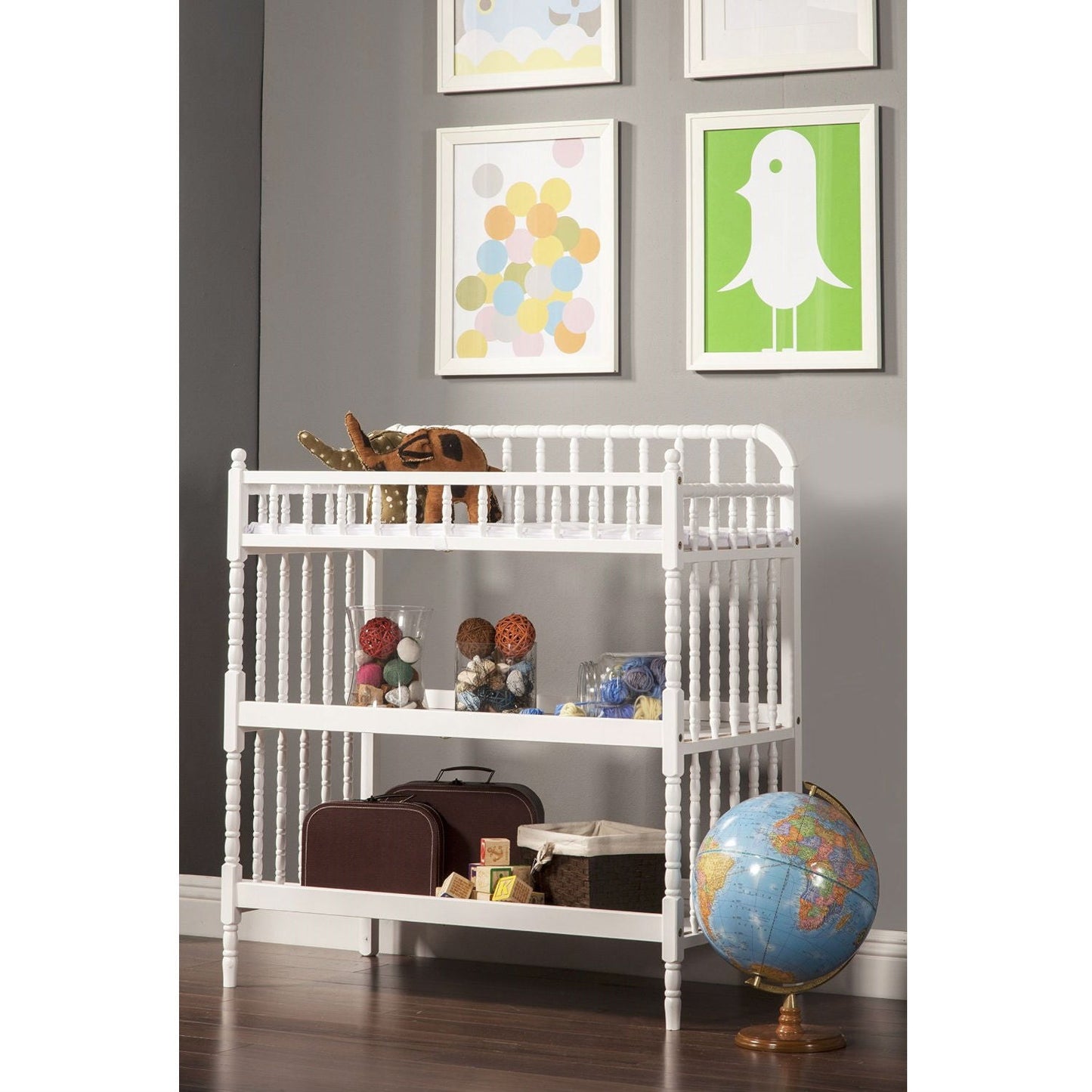 White Wood Changing Table with 1-inch Waterproof Changing Pad-1