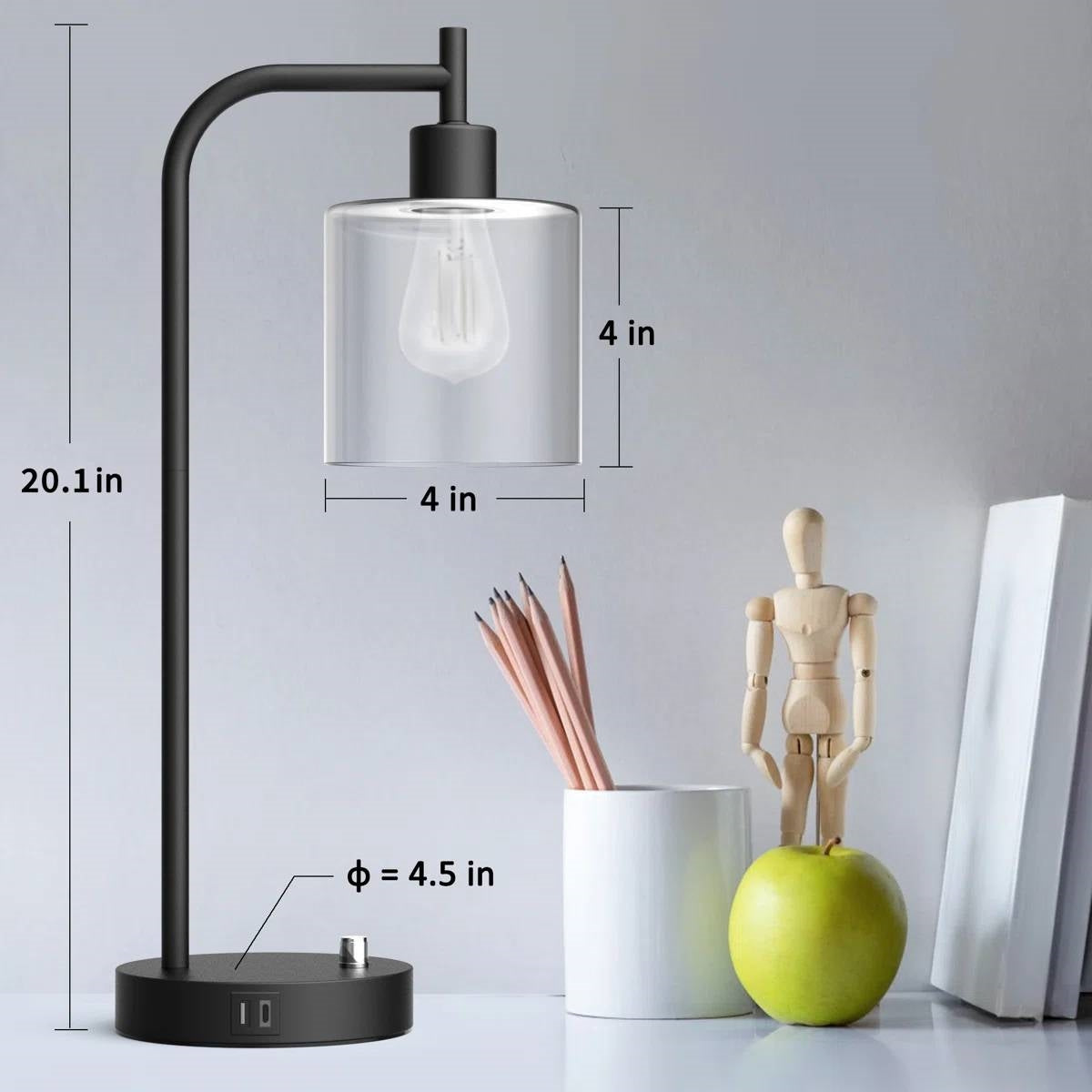 Set of 2 - Modern Stylish Black Metal Arch USB Table Lamp with LED Bulbs FastFurnishings