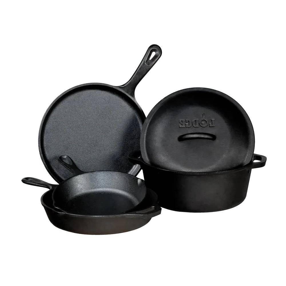5-Piece Cast Iron Cookware Set with Dutch Oven Griddle and Skillets Made in USA FastFurnishings