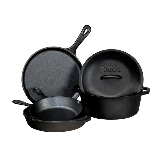 5-Piece Cast Iron Cookware Set with Dutch Oven Griddle and Skillets Made in USA FastFurnishings