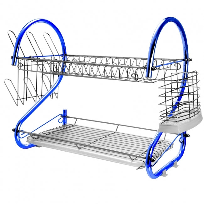 MegaChef 16 Inch Two Shelf Iron Wire Dish Rack in Blue W2B