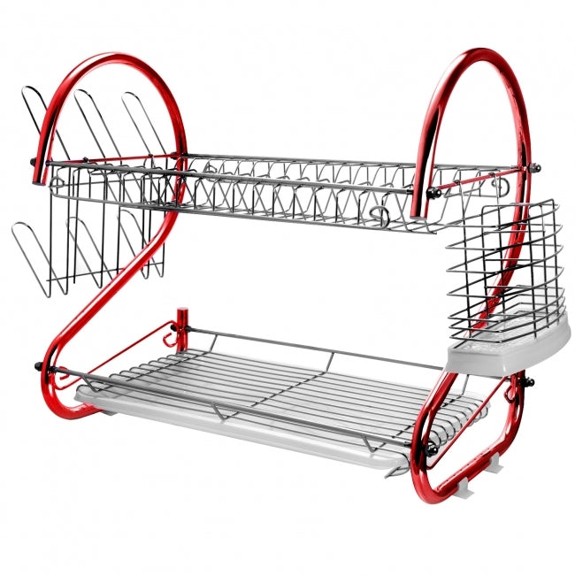 MegaChef 16 Inch Two Shelf Iron Wire Dish Rack in Red W2B