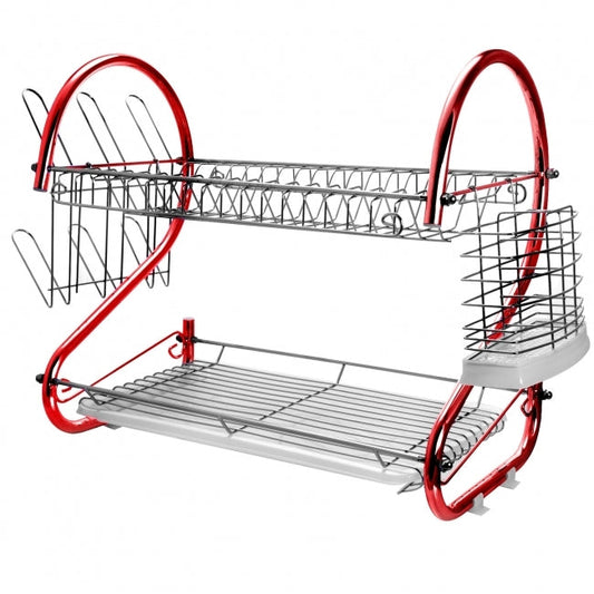 MegaChef 16 Inch Two Shelf Iron Wire Dish Rack in Red W2B