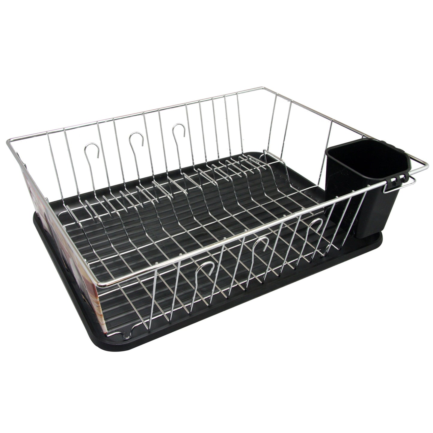 Megachef 16 Inch Chrome Plated and Plastic Counter Top Drying Dish Rack in Black W2B