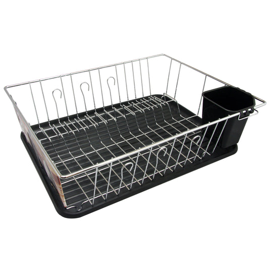 Megachef 16 Inch Chrome Plated and Plastic Counter Top Drying Dish Rack in Black W2B