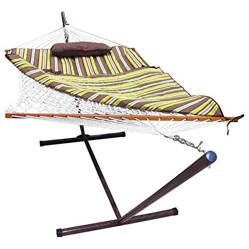 Rope Hammock Set with Stand Pad and Pillow 55 x 144-inch - Desert Stripe FastFurnishings