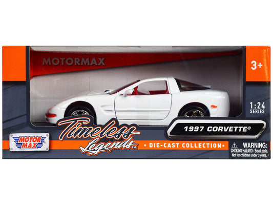 1997 Chevrolet Corvette C5 Coupe White with Red Interior "Timeless Legends" Series 1/24 Diecast Model Car by Motormax Motormax
