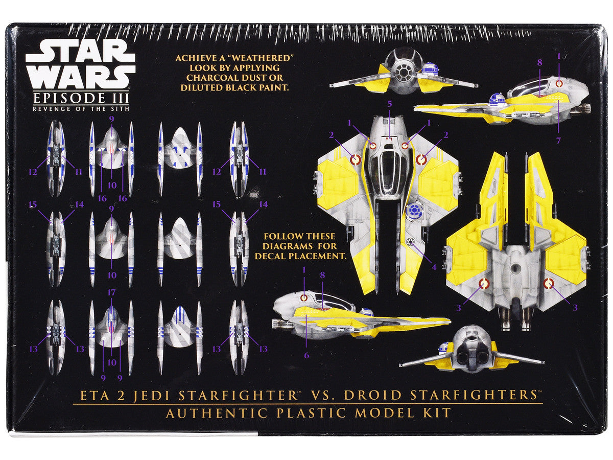 Skill 2 Model Kit ETA 2 Jedi Starfighter VS. Droid Starfighters 4 Model Set "Star Wars: Episode III - Revenge of the Sith" (2005) Movie 1/48 Scale Model by AMT AMT