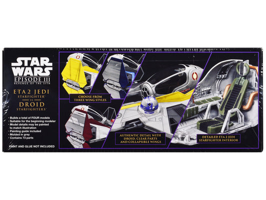 Skill 2 Model Kit ETA 2 Jedi Starfighter VS. Droid Starfighters 4 Model Set "Star Wars: Episode III - Revenge of the Sith" (2005) Movie 1/48 Scale Model by AMT AMT