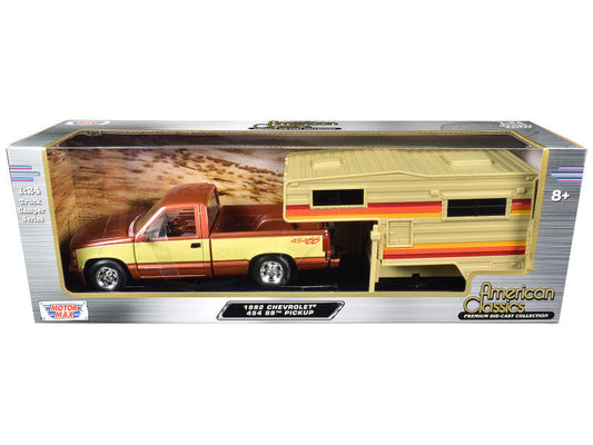 1992 Chevrolet 454 SS Pickup Truck Copper Metallic with Beige Sides with Camper Shell "American Classics" Series 1/24 Diecast Model Car by Motormax Motormax