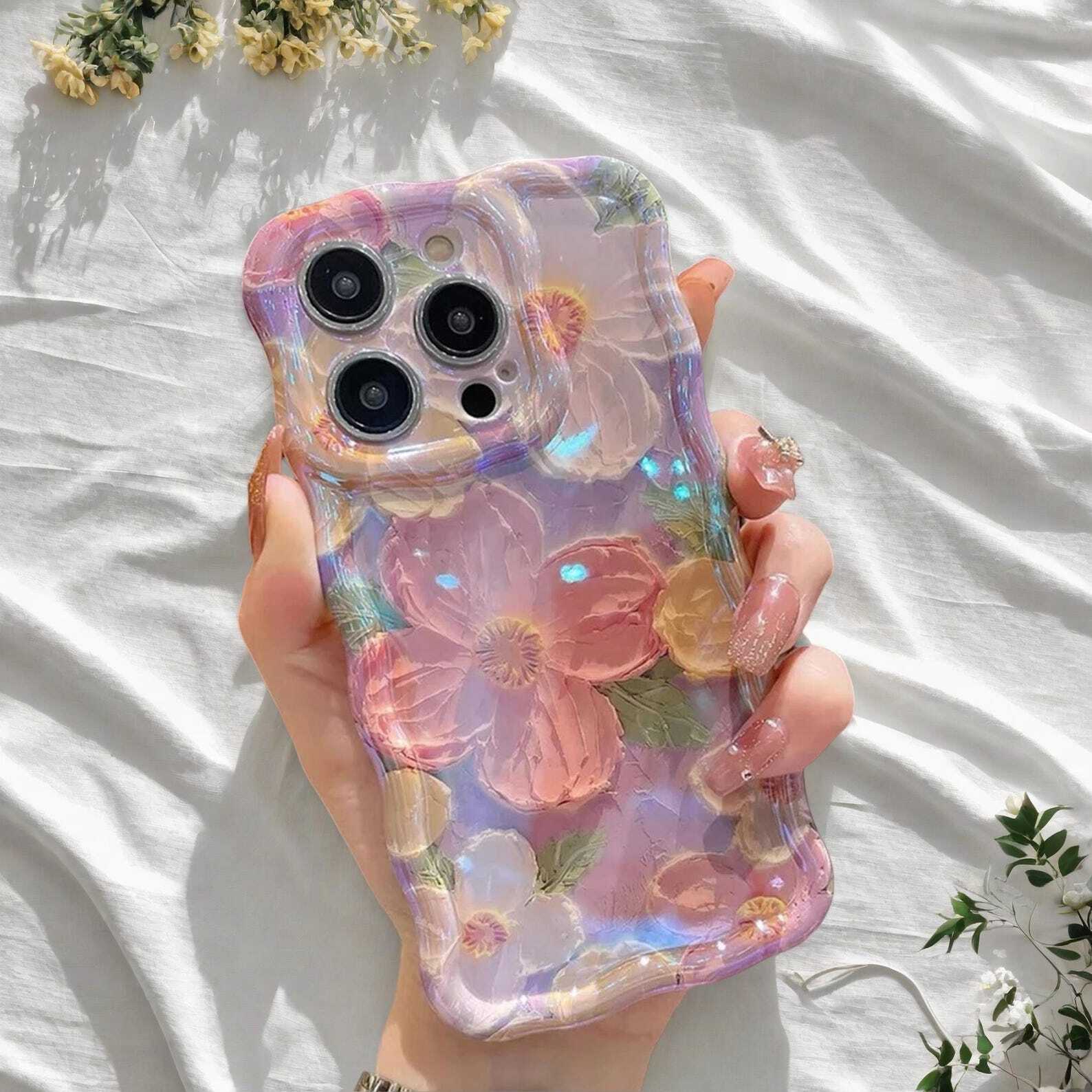 Retro Oil Painting Case for iPhone 13 14 15 16 - Luxury Flower Print Silicone Cover, Artistic Style, Shockproof Design W2B
