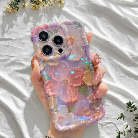 Retro Oil Painting Case for iPhone 13 14 15 16 - Luxury Flower Print Silicone Cover, Artistic Style, Shockproof Design W2B