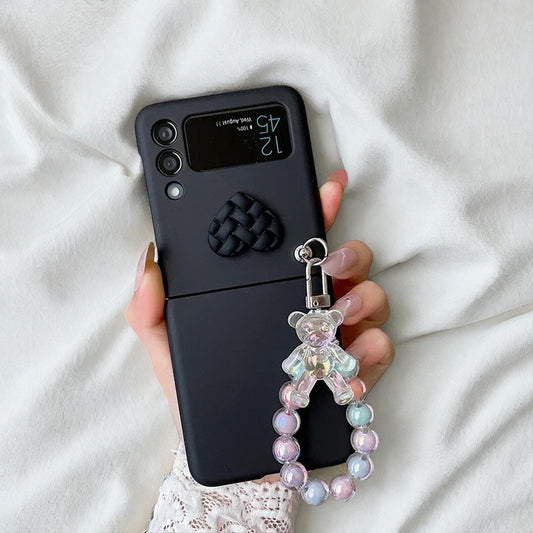 Cute Bear Beaded Bracelet Case for Motorola Razr 40 50 Ultra 2023 2024 - Colorful Heart Candy Design Hard PC Protective Cover W2B