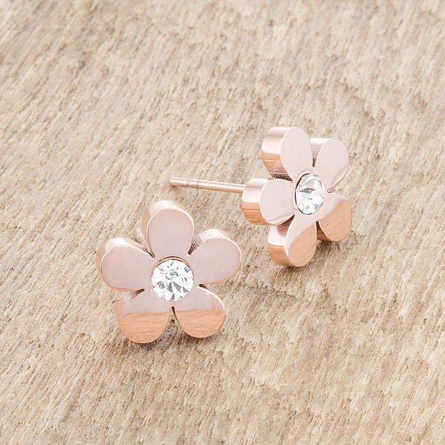 Daisy 0.3ct CZ Rose Gold Stainless Steel Flower Stud Earrings LuxuryLifeWay Online Store