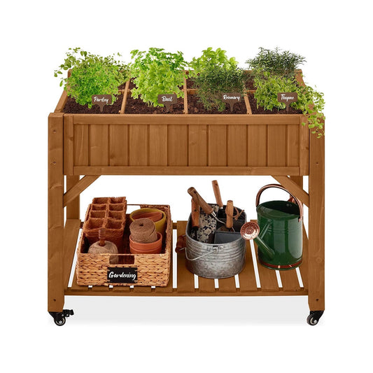 Outdoor Elevated Raised Garden Bed Planter Box with Locking Wheels FastFurnishings