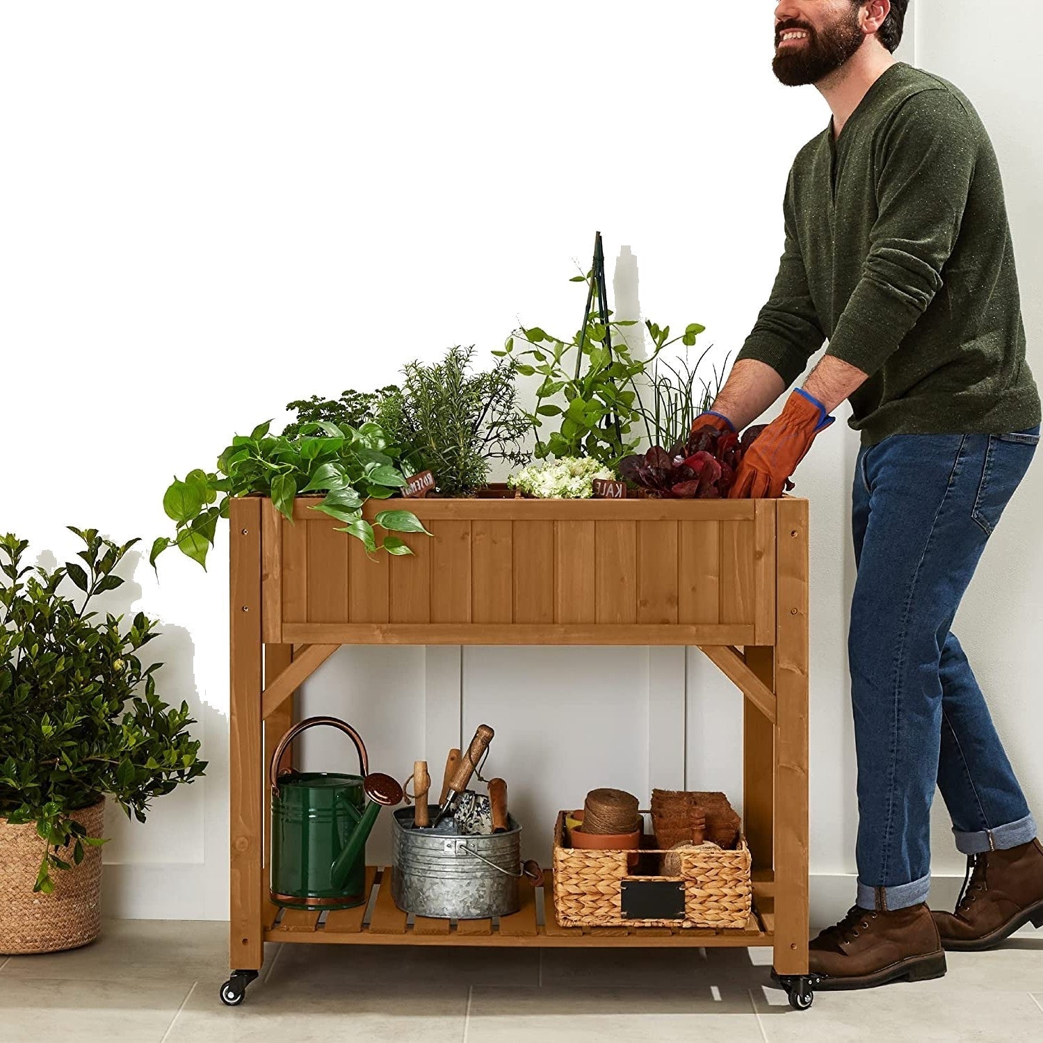 Outdoor Elevated Raised Garden Bed Planter Box with Locking Wheels FastFurnishings