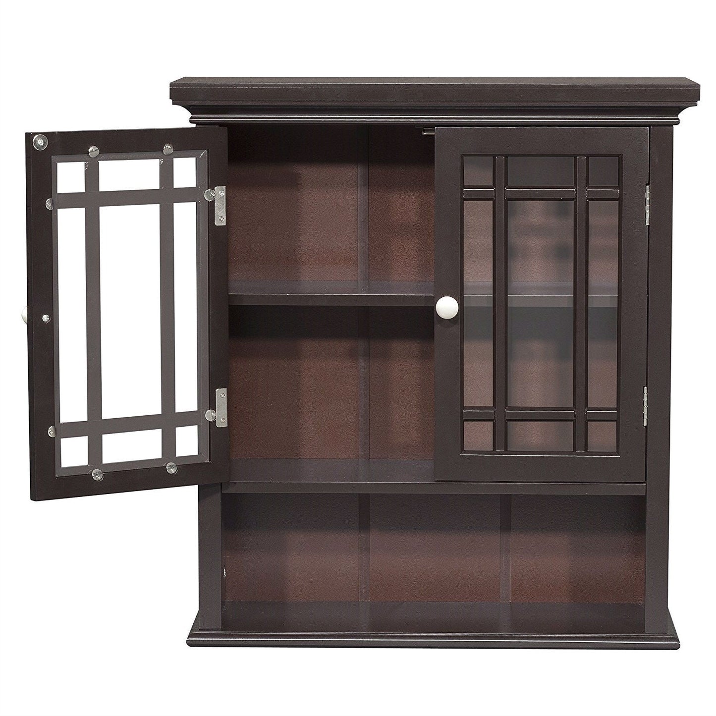 Dark Espresso 2-Door Bathroom Wall Cabinet with Open Shelf FastFurnishings